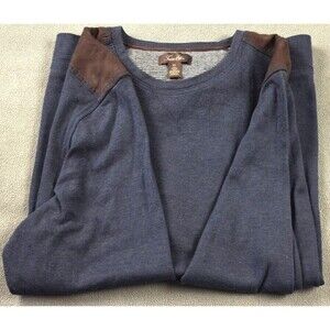 ⚫ Tasso Elba Men’s XL Gray Pullover Sweater Shirt Faux Leather Shoulder Accents